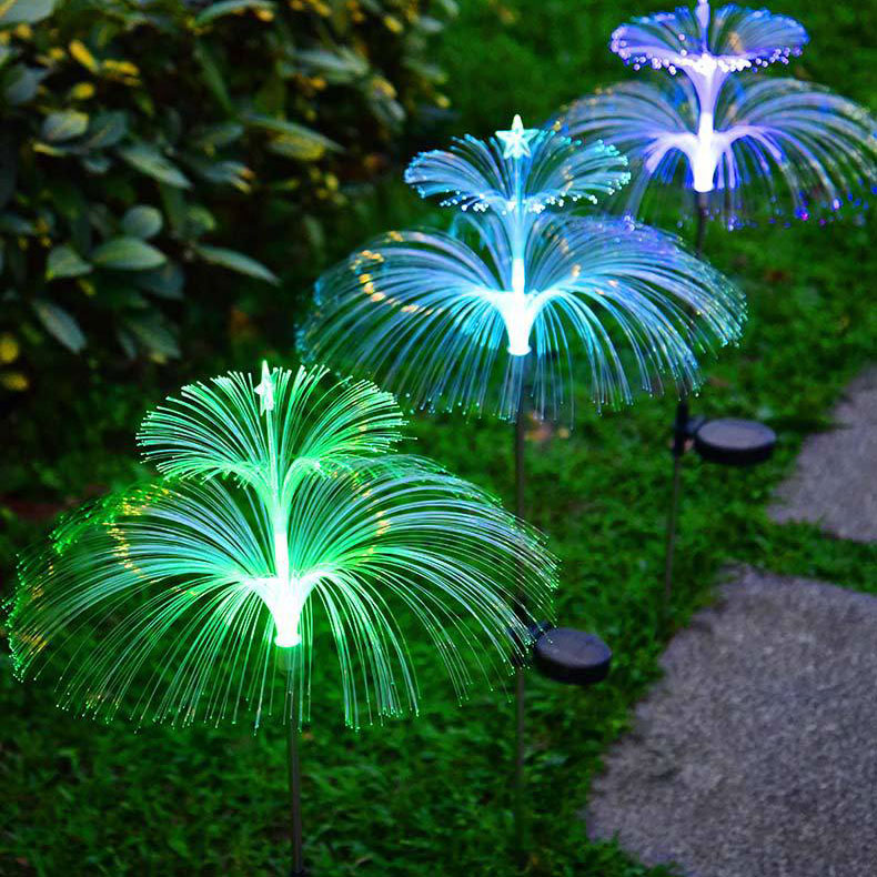 Solar powered fiber optic garden lights