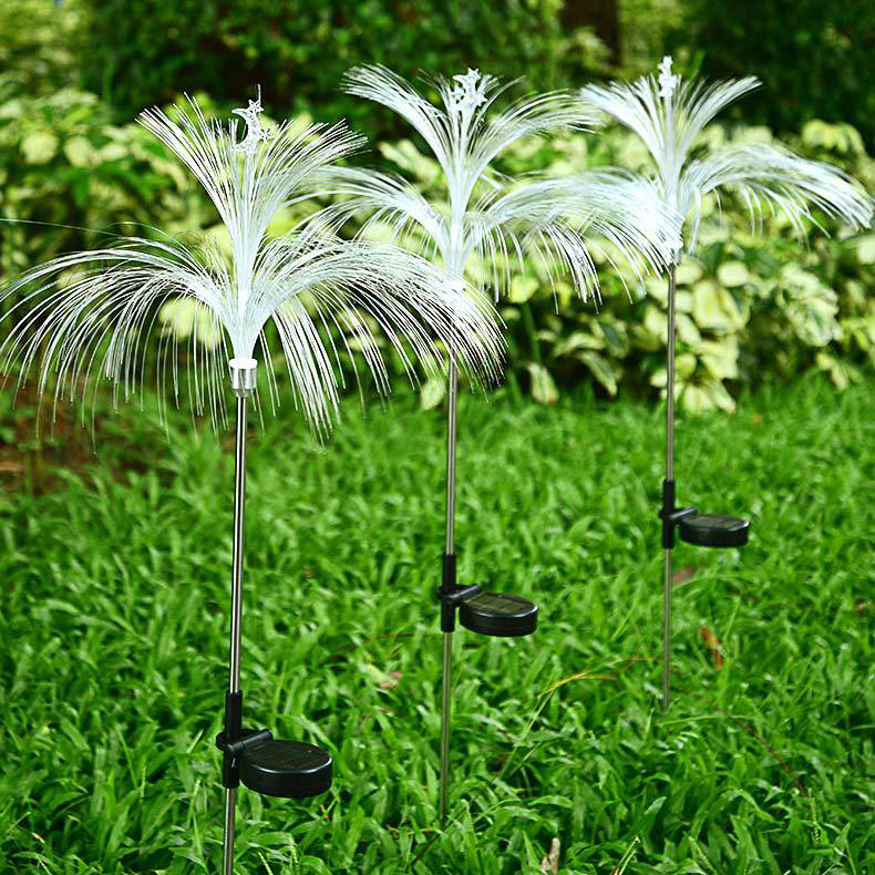 Solar powered fiber optic garden lights