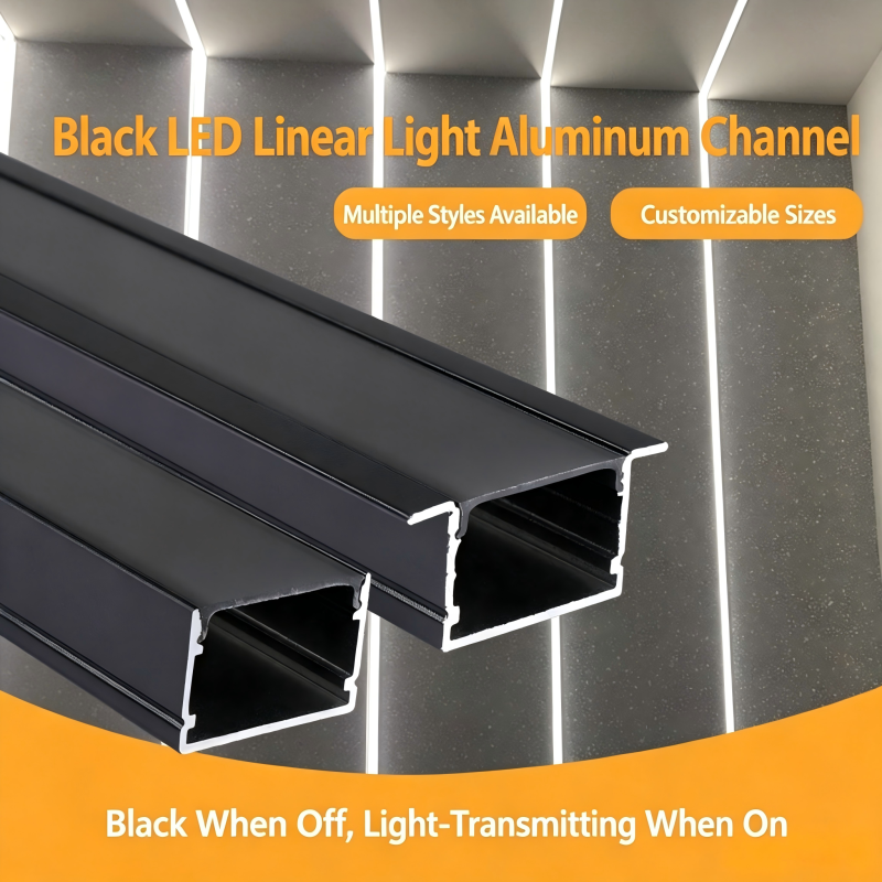 Black LED Linear Light Aluminum Channel, Recessed Surface Mount LED Strip Light Profile Housing for Indoor Decoration