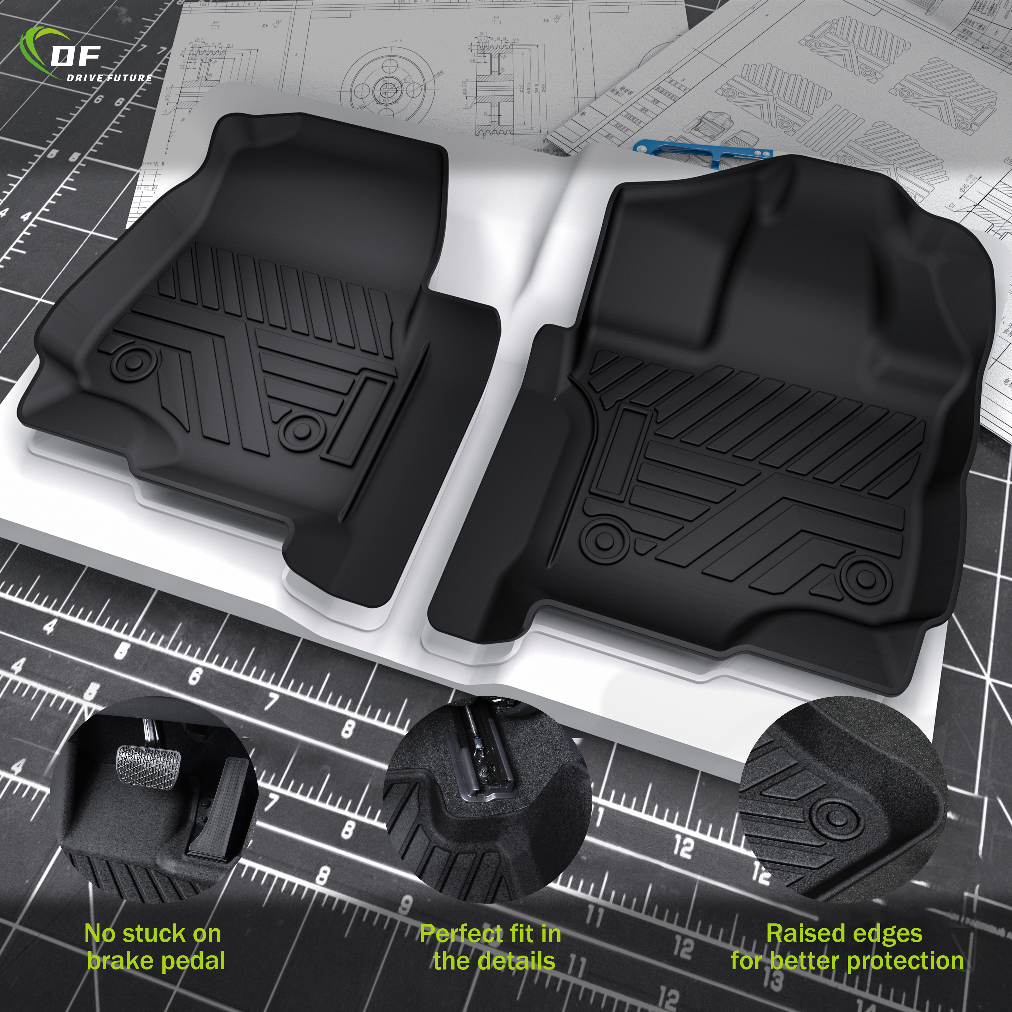 Tapis de voiture de haute qualité 3D TPE Tapis de sol de voiture Imperméable Antidérapant Facile à nettoyer Tapis de voiture pour Ford F-150