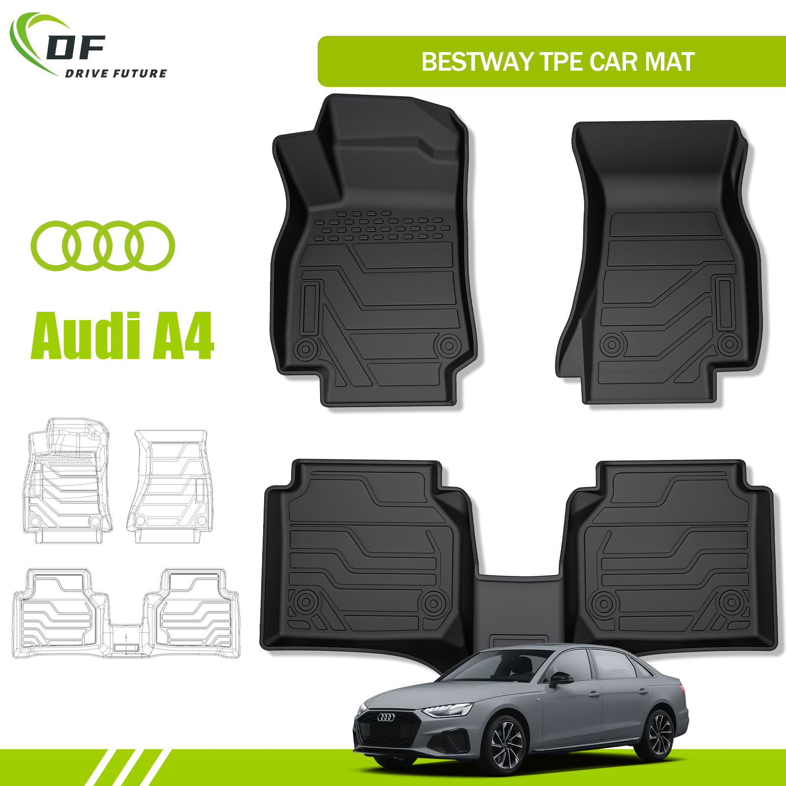 Factory Wholesale All Weather Wear-resistant Luxury Car Mats 3D TPE Car Floor Mats For Audi A4 2019-2023