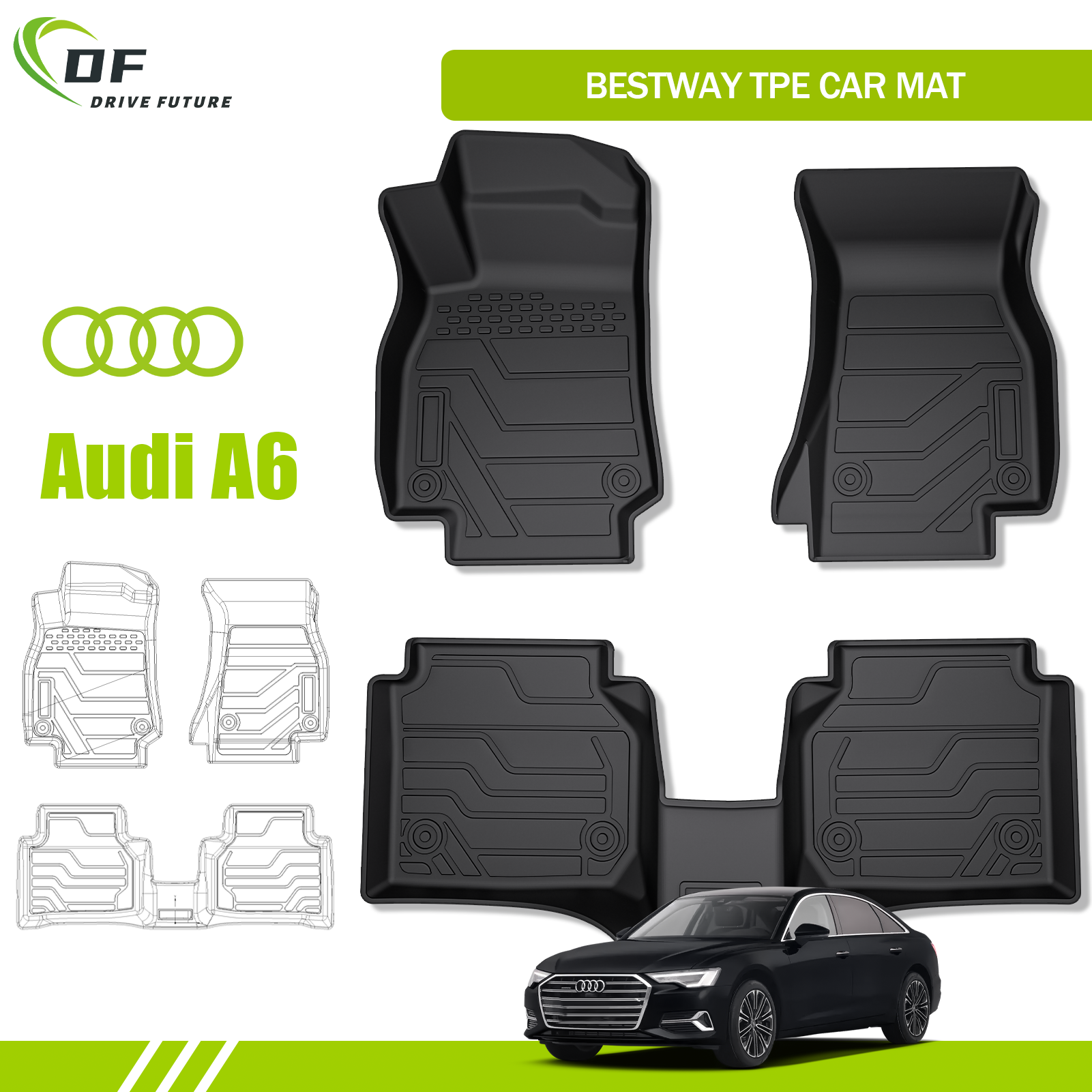 Factory Wholesale Luxury Car Floor Mats Wear-resistant All Weather 3D TPE Car Mats Audi A6 2019-2023
