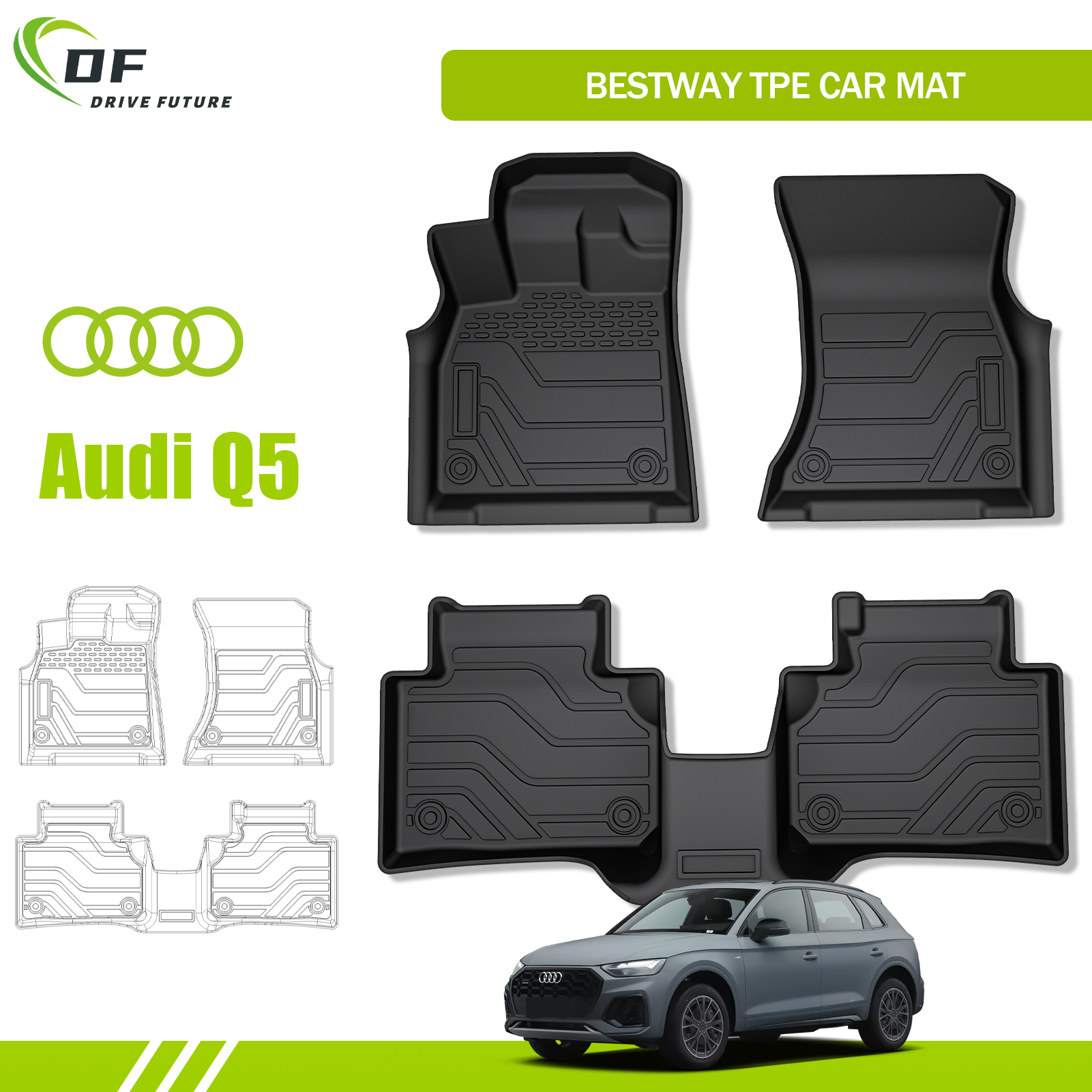 Environmentally friendly luxury anti-slip TPE car floor mats waterproof 3d tpe car floor mat for Audi Q5 2023