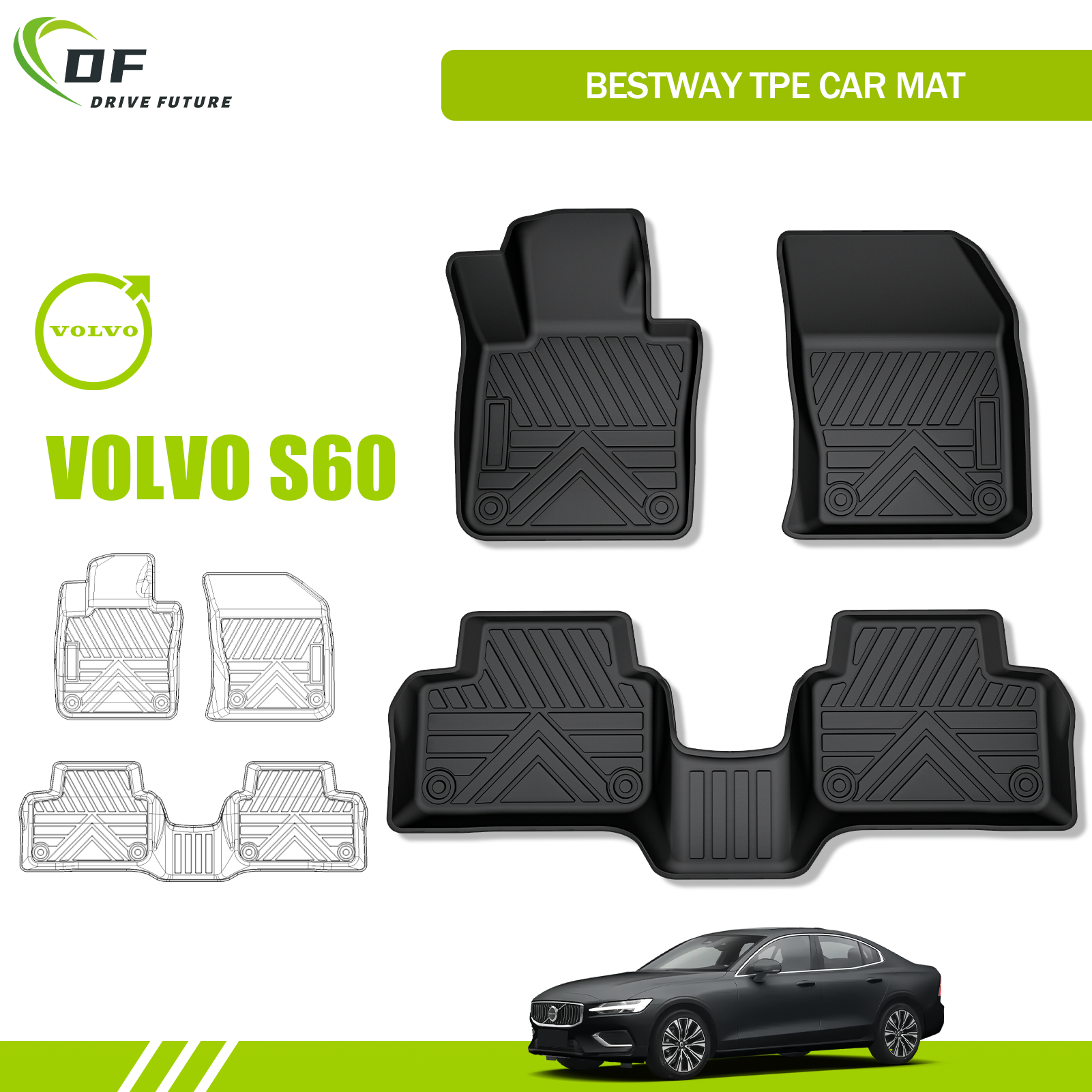 Factory Supply All Weather 3D TPE Car Floor Mats Easy To Clean Luxury Car Floor Mats for VOLVO S60 Factory Supply All Weather 3D TPE Car Floor Mats Easy To Clean Luxury Car Floor Mats for VOLVO S60