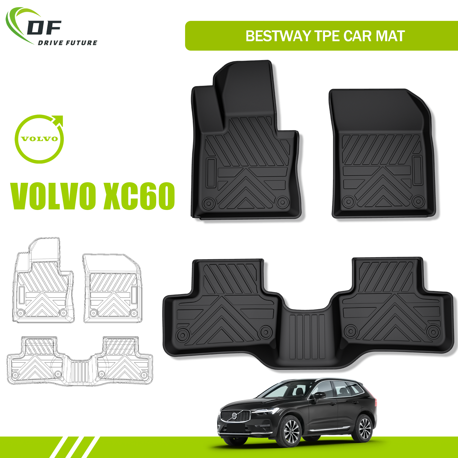 Wholesale Custom fit all weather High Quality 3D TPE car floor mats carpets for VOLVO XC60 Wholesale Custom fit all weather High Quality 3D TPE car floor mats carpets for VOLVO XC60