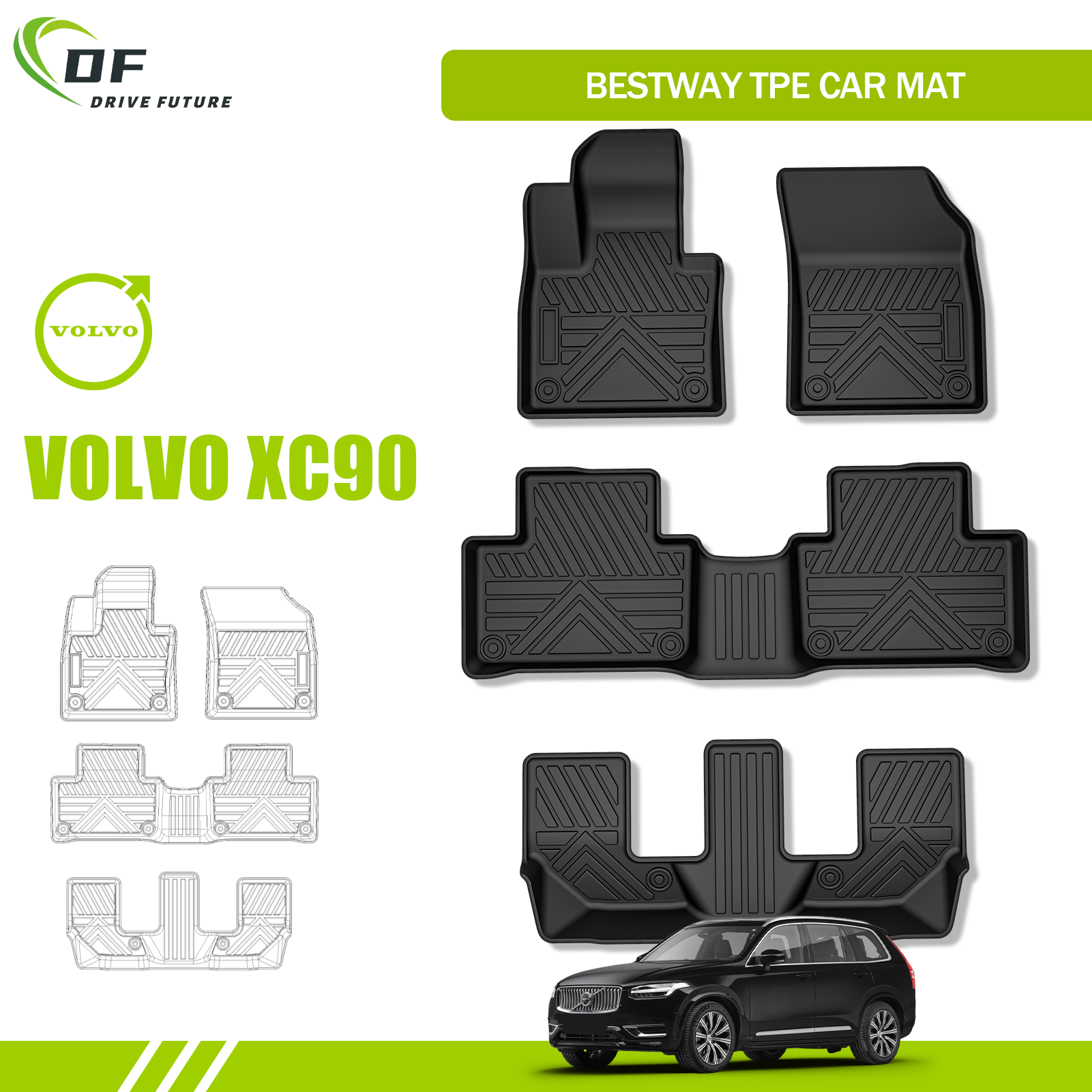 All Weather 3D TPE Car Floor Mats Easy To Clean Luxury Car Mats For VOLVO XC90 All Weather 3D TPE Car Floor Mats Easy To Clean Luxury Car Mats For VOLVO XC90