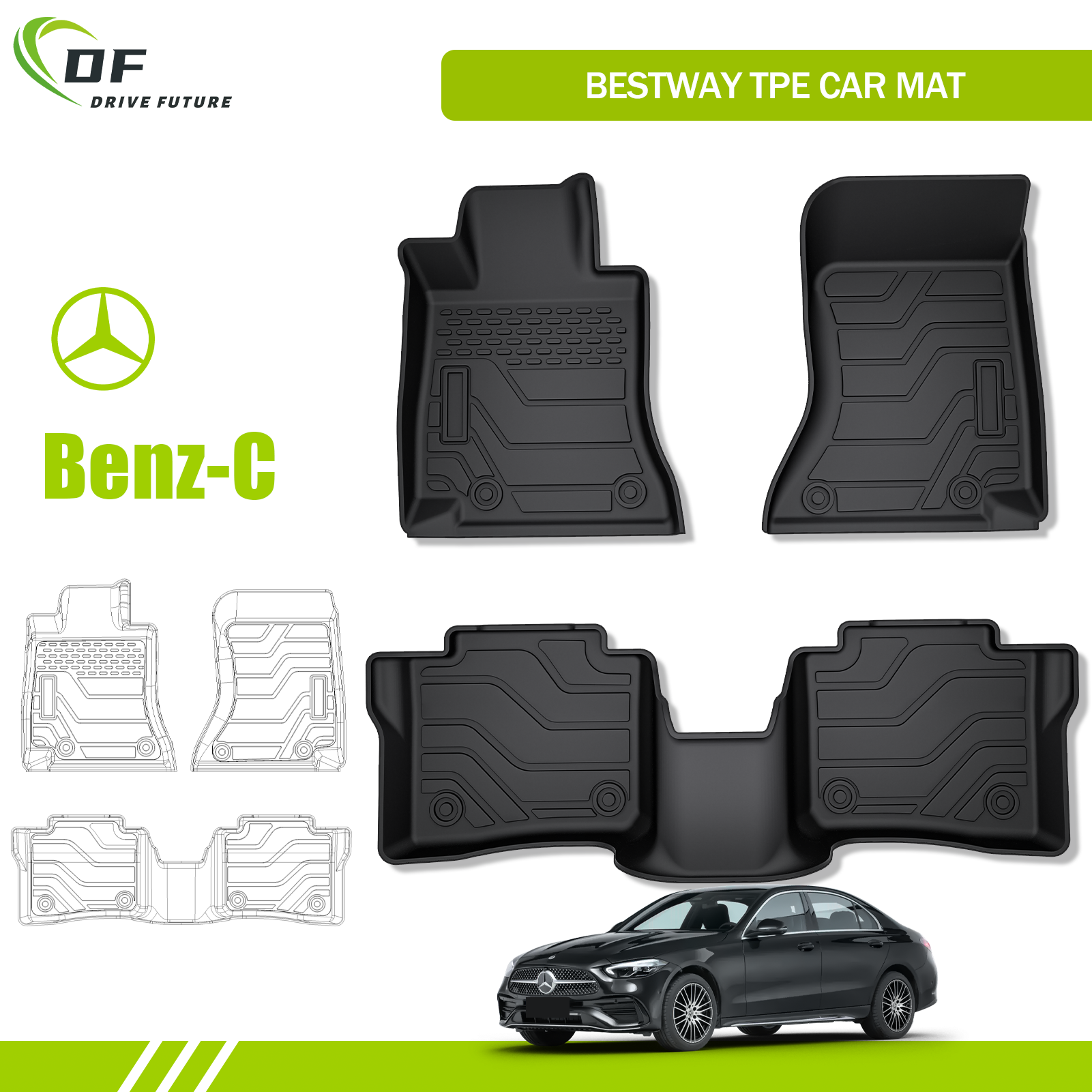 Custom OEM Car Mat TPE 3D Waterproof Non-slip Floor Mat for Mercedes Benz C-Class