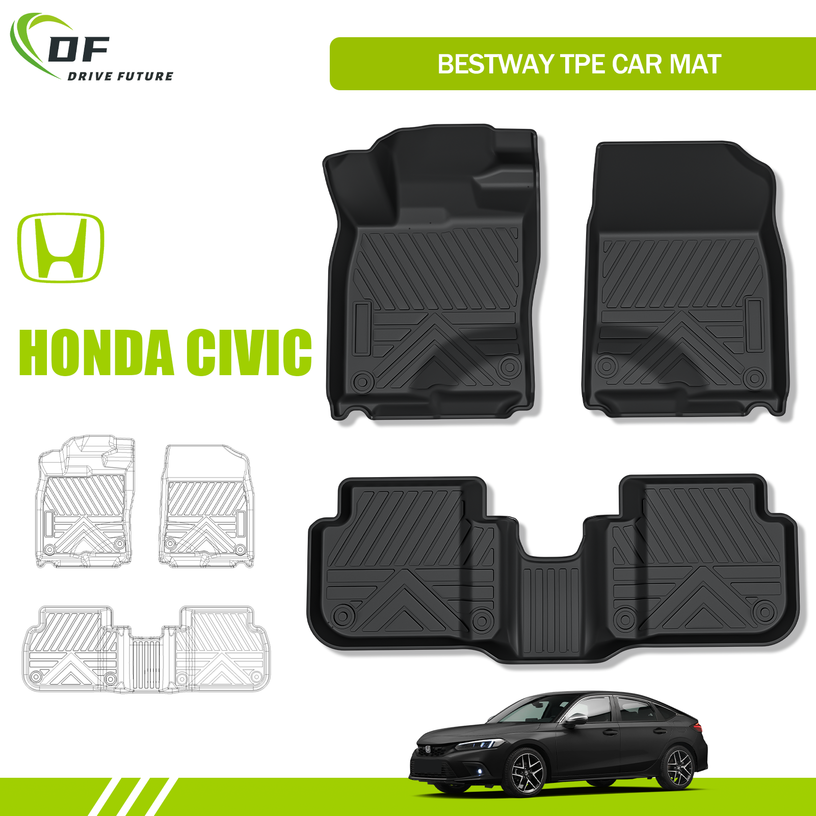 All Seasons Waterproof Anti Slip Car Interior Accessories TPE Floor Mats for HONDA CIVIC All Seasons Waterproof Anti Slip Car Interior Accessories TPE Floor Mats for HONDA CIVIC