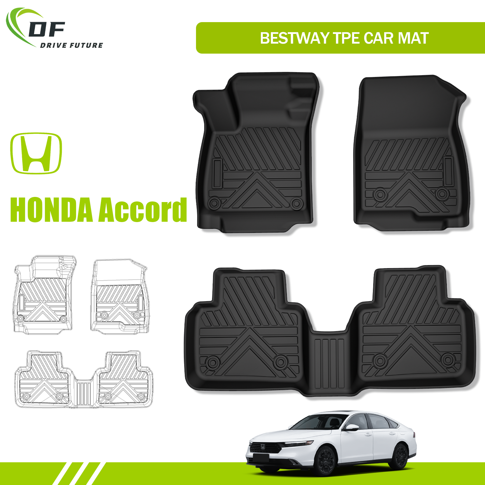 Vente chaude Tapis de sol TPE toutes saisons Tapis de sol de voiture personnalisé Tapis pour Honda Accord