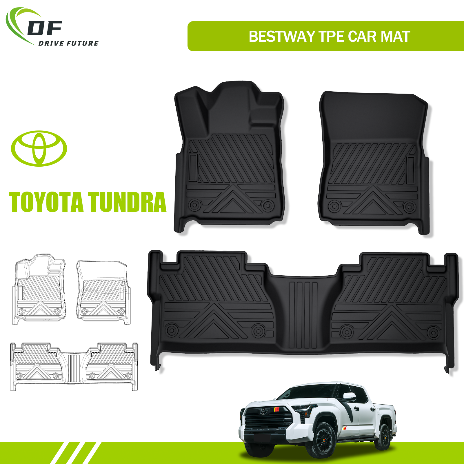 Tapis de voiture en TPE imperméables et personnalisés de haute qualité pour Toyota Tundra 2014-2024