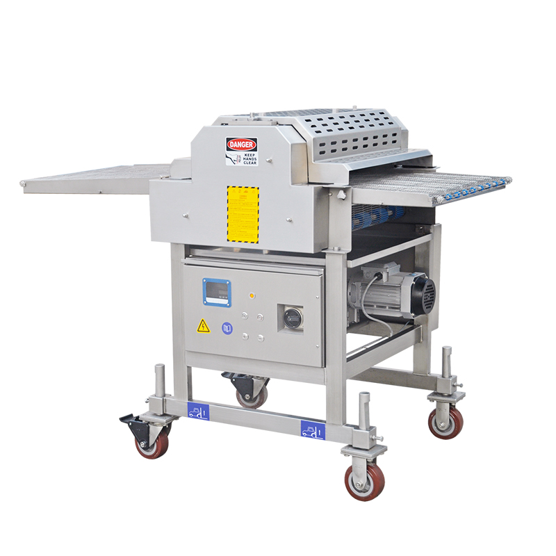 Industrial machines make popping chicken cutlets