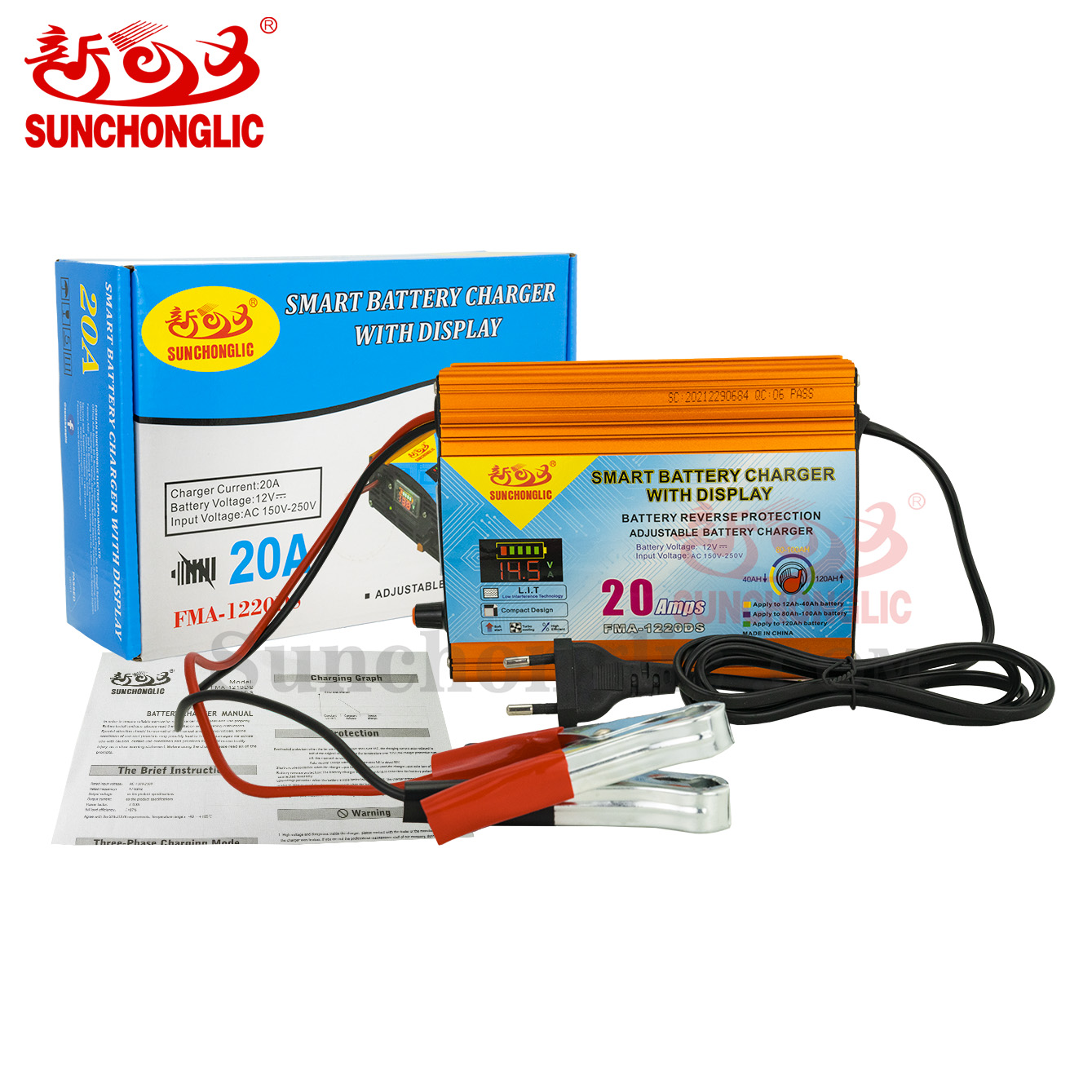 Smart 12V 20A 20 amp display lead acid battery charger