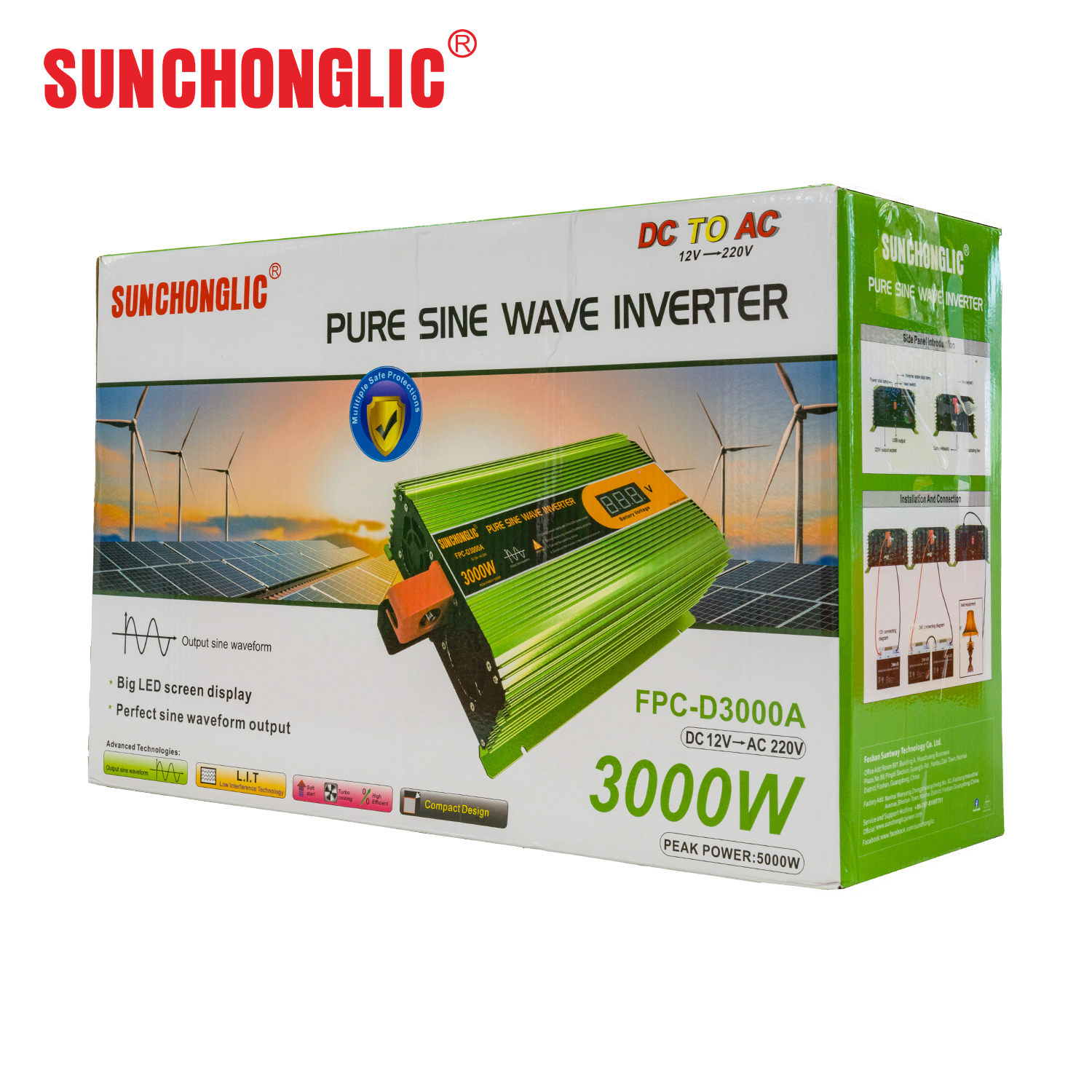 3000w Pure Sine Wave Inverter Dc 12v To Ac 220v With Big Screen