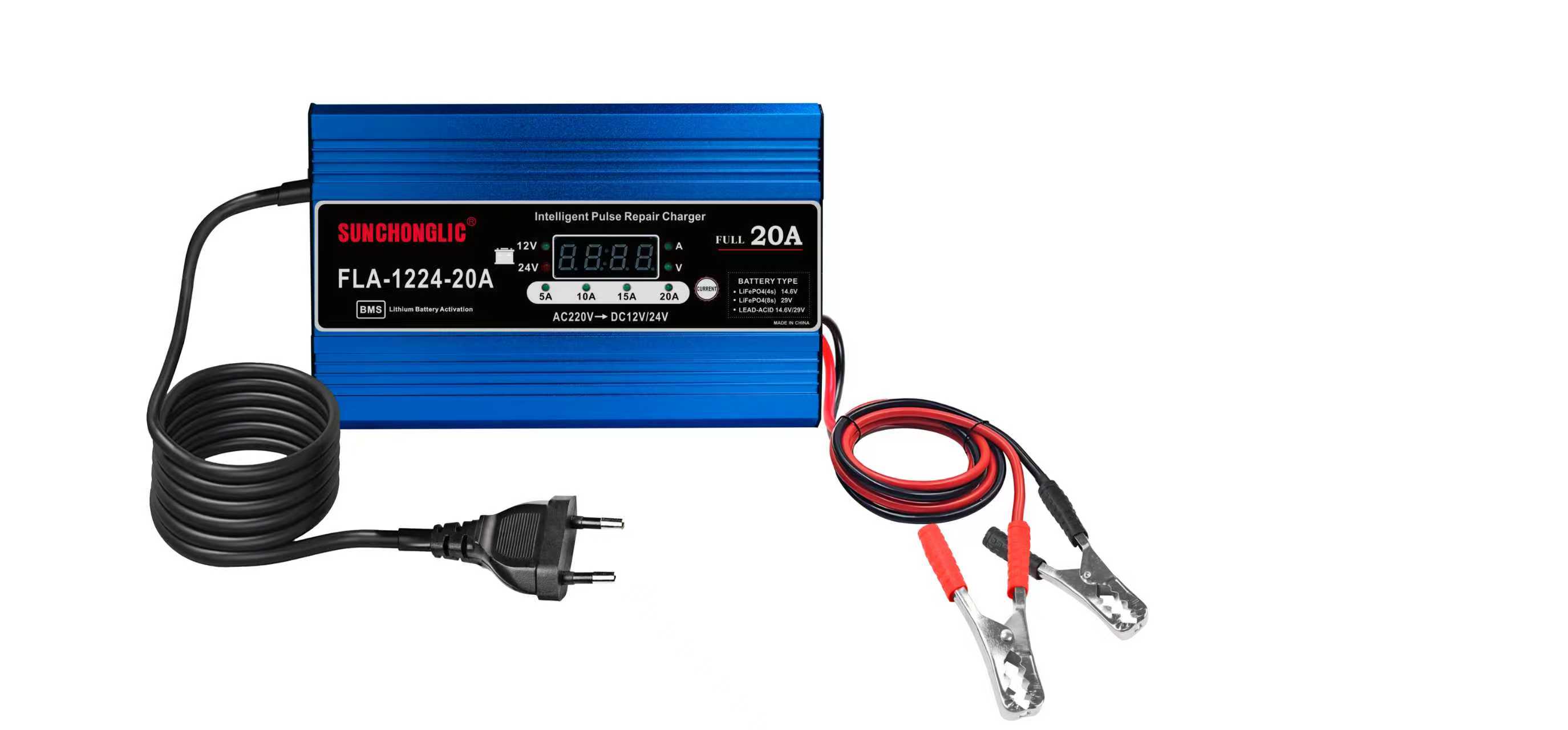 Universal Smart Charger Auto 12V 24V Pulse Repair LiFePO4 Wake Up LCD Display Full Protectionr