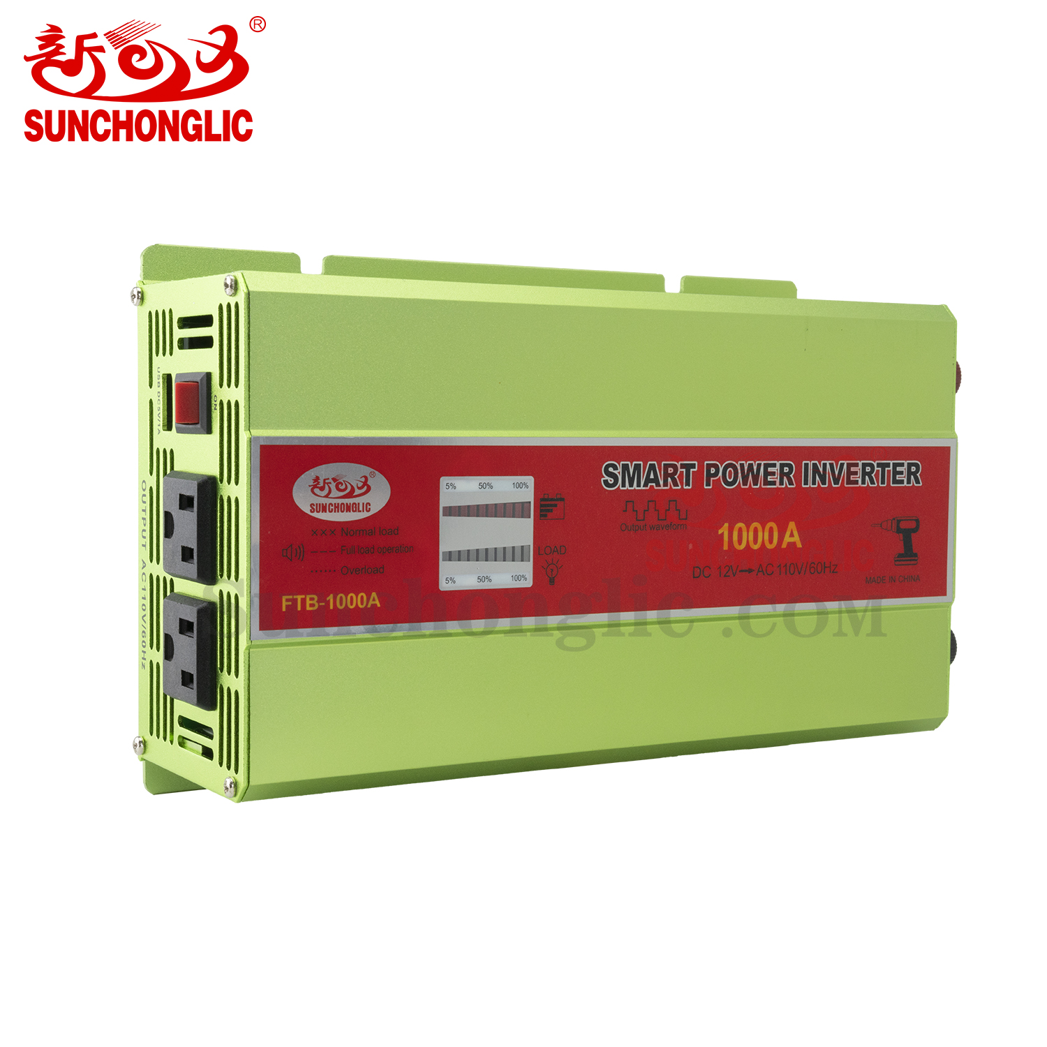 Smart Off-Grid Inverter with USB and Display , 1000W Power , Converts 12V DC to 110V AC 60Hz Modified Sine Wave