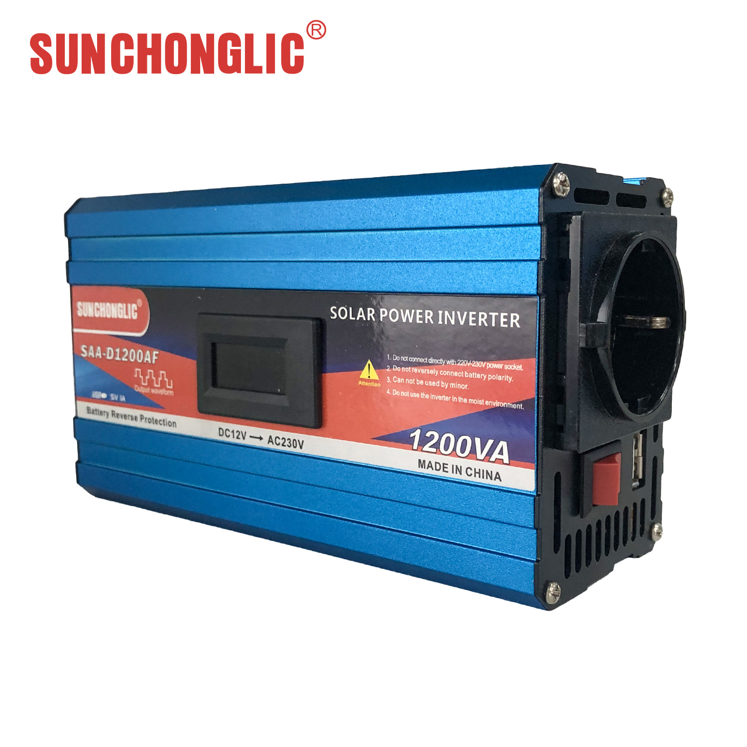 1200W Modified Sine Wave Inverter with Reverse Polarity Protection and Input Voltage Display