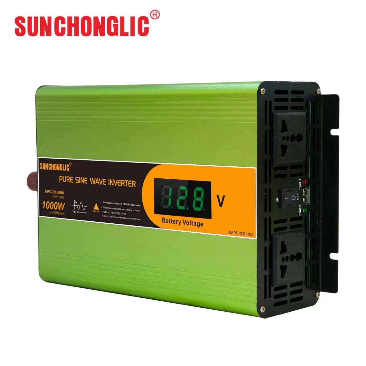 FPC-D 1000W Pure Sine Wave Inverter, Converts 12V DC to 220V AC, Features an Oversized Display