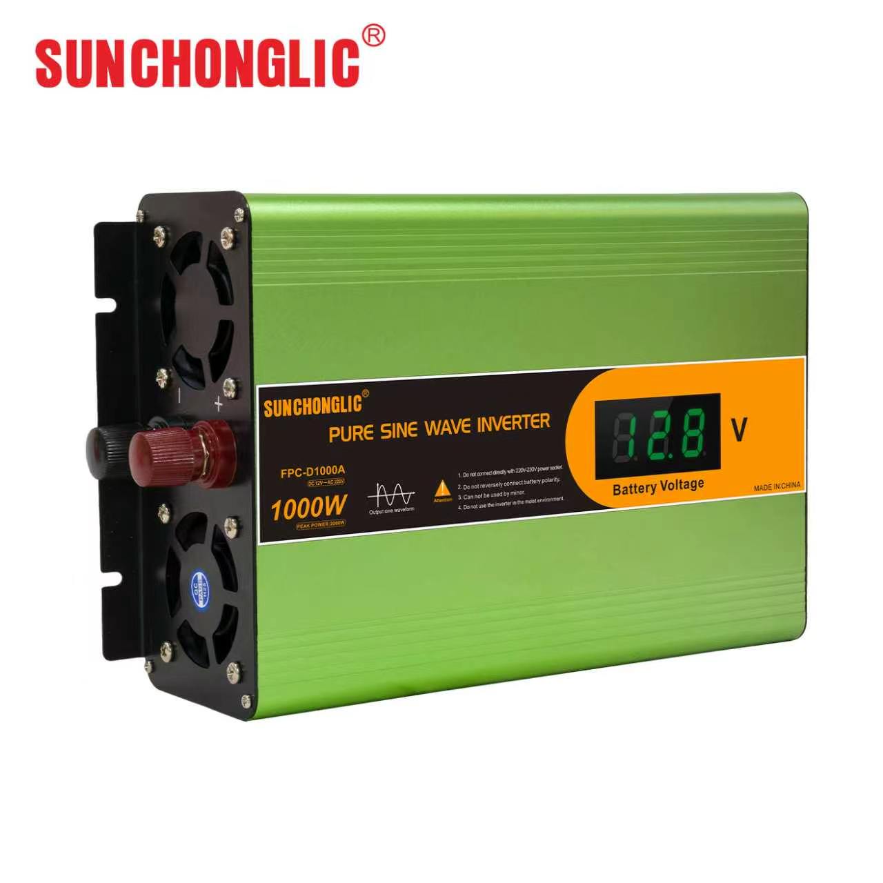 FPC-D 1000W Pure Sine Wave Inverter, Converts 12V DC to 220V AC, Features an Oversized Display