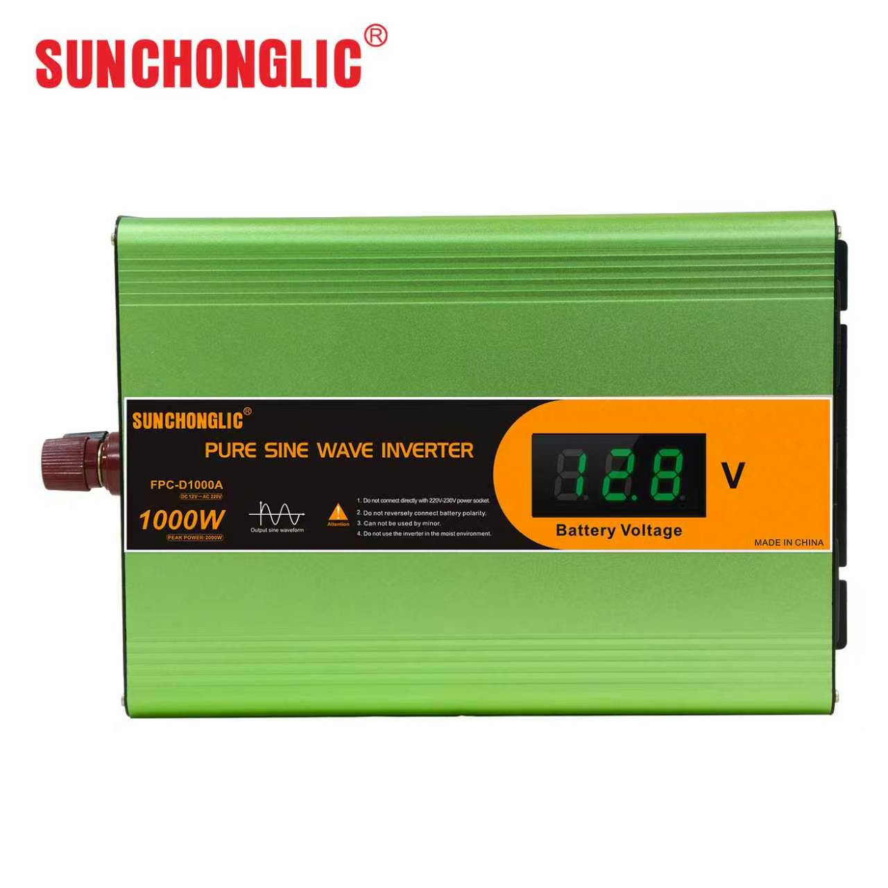 FPC-D 1000W Pure Sine Wave Inverter, Converts 12V DC to 220V AC, Features an Oversized Display