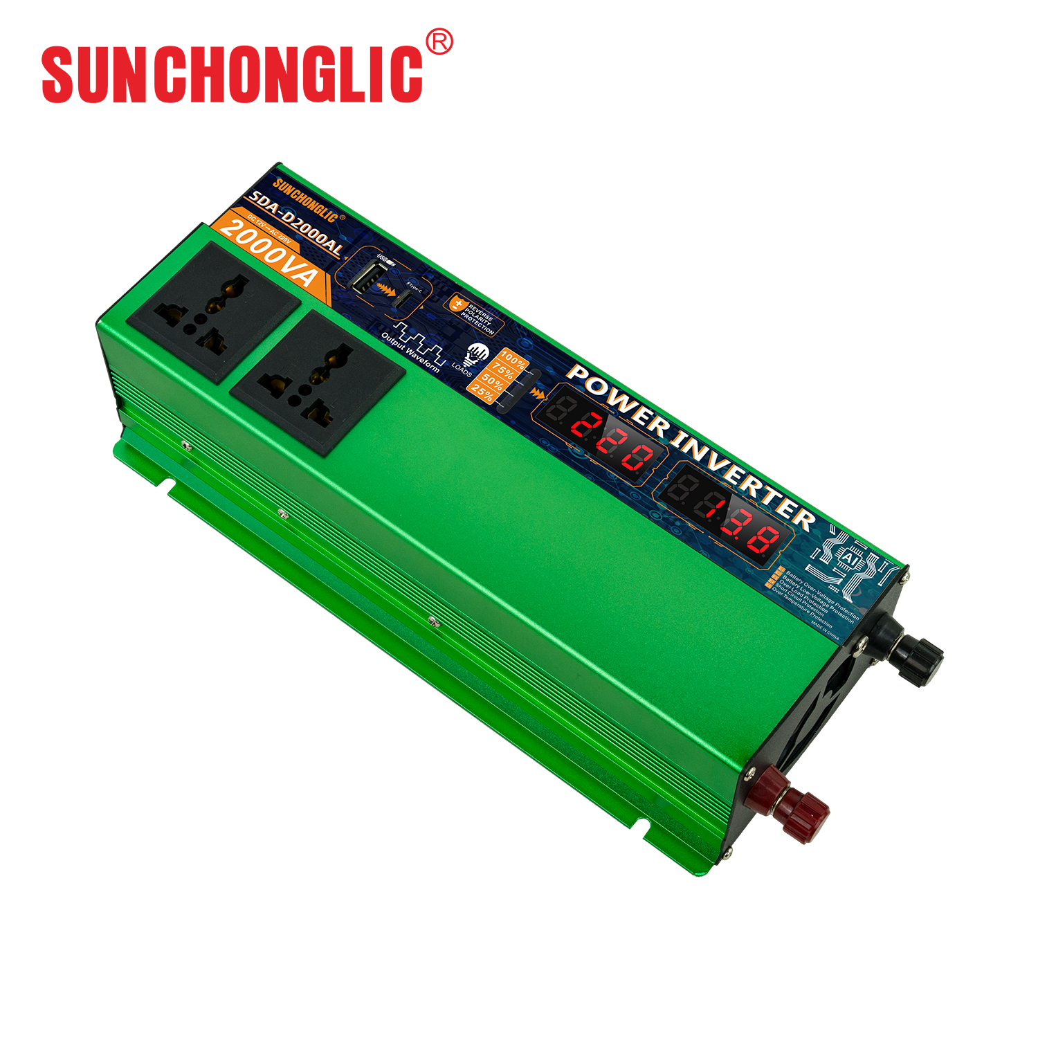 SDA-D2000A 12 Volt Battery Inverter 1800VA Surge Power DC To AC 220V Power Converter For Off-Grid Solar System