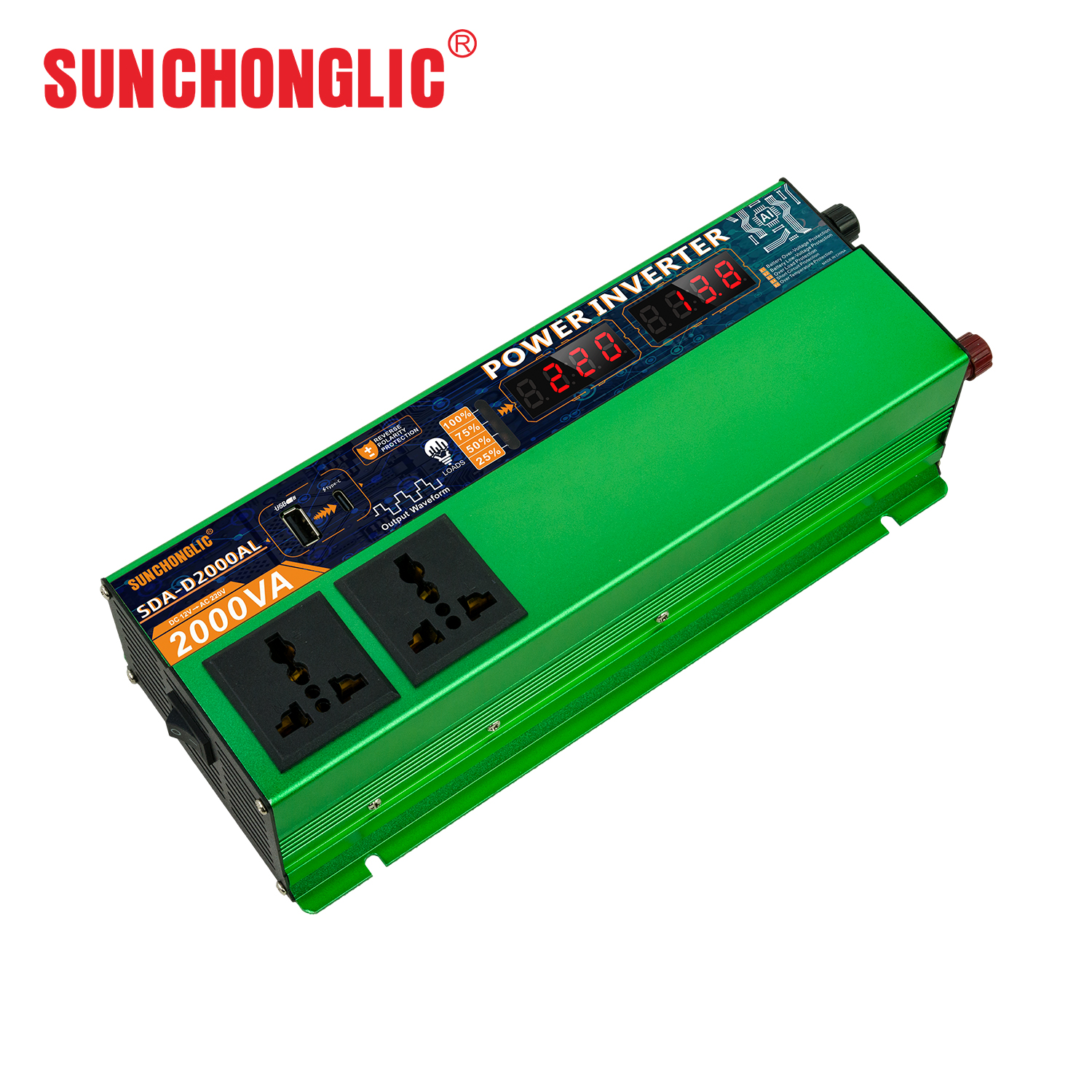 SDA-D2000A 12 Volt Battery Inverter 1800VA Surge Power DC To AC 220V Power Converter For Off-Grid Solar System