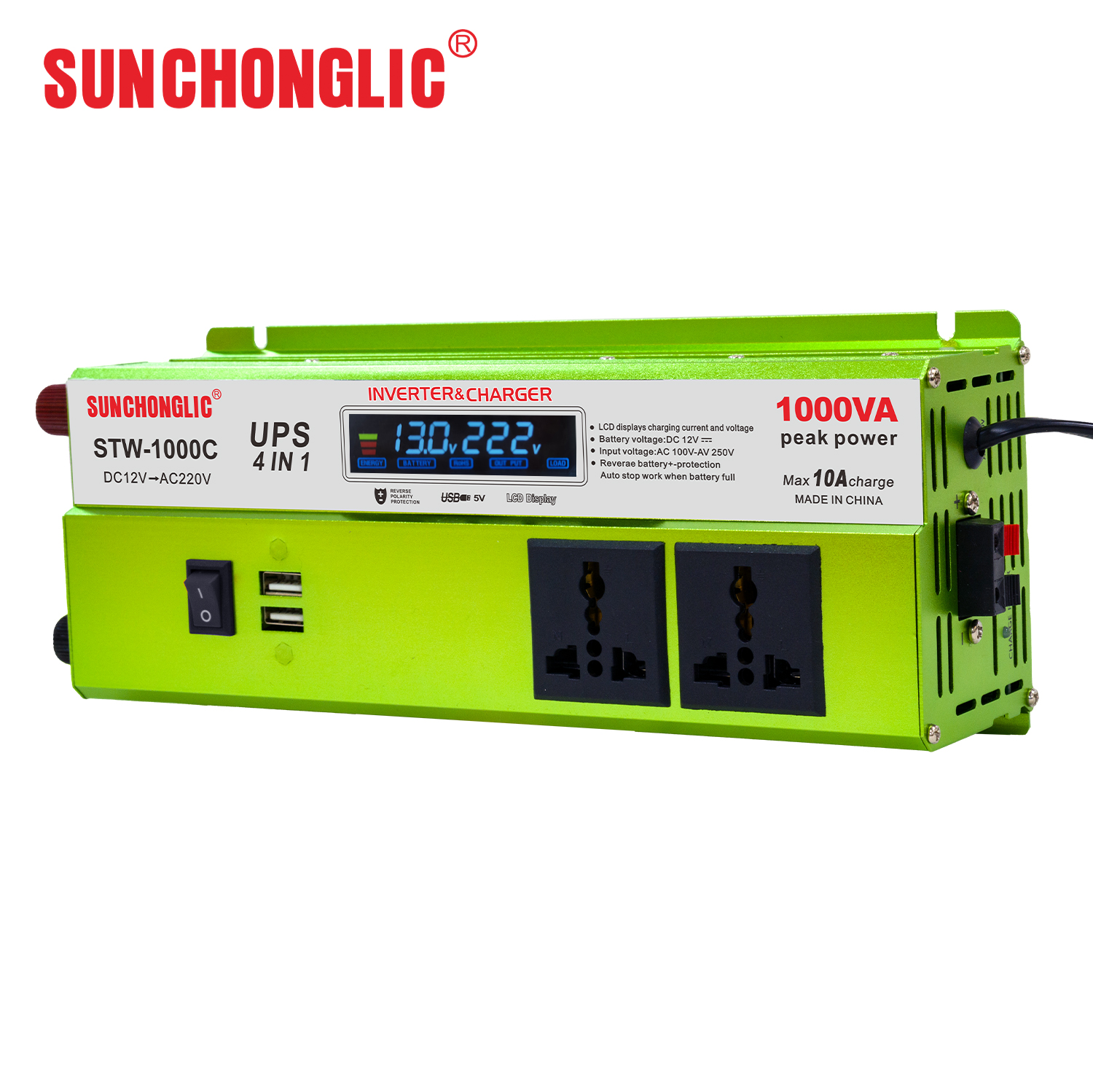 STW-1000C 4 In 1 Integrated UPS Inverter DC12V To AC220V Built-in Battery Charger Automatic Mains Switch