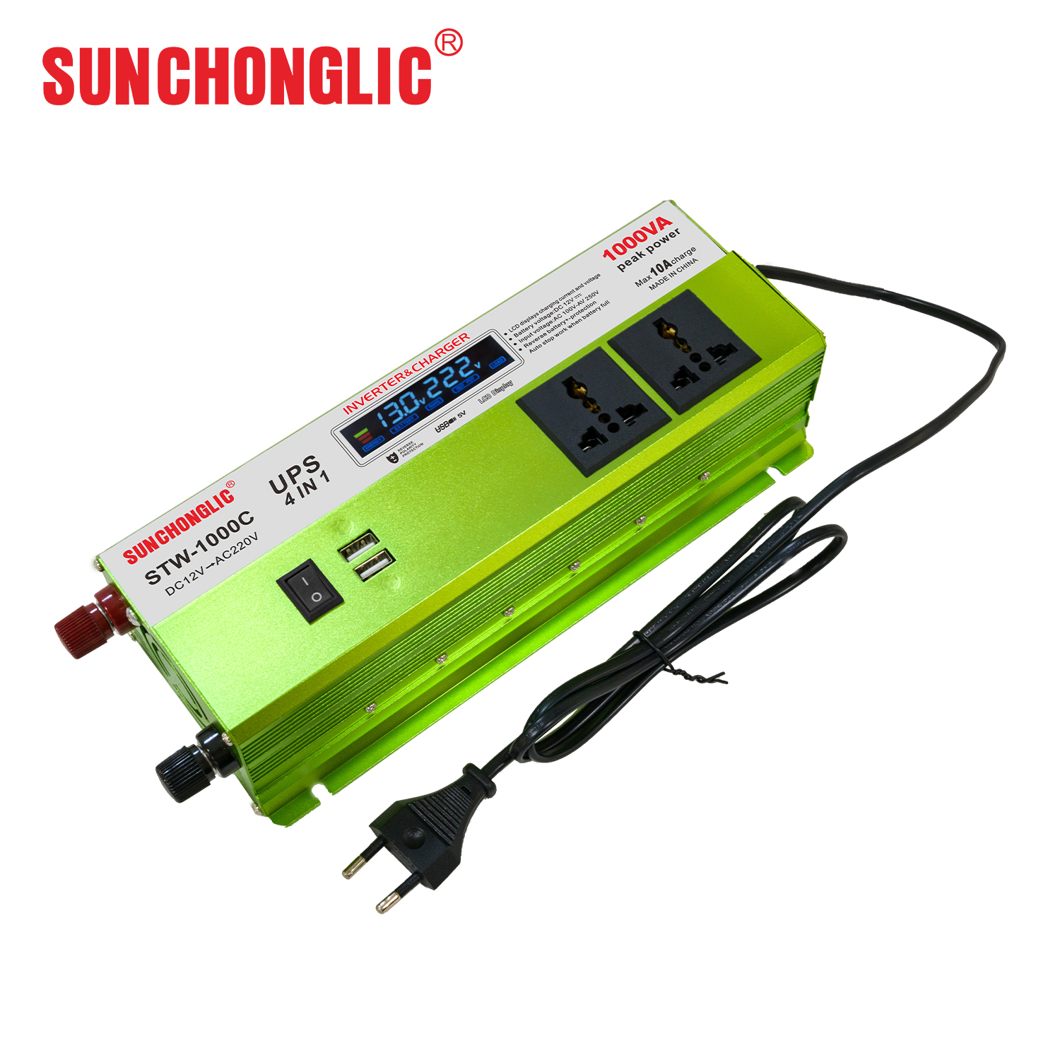 STW-1000C 4 In 1 Integrated UPS Inverter DC12V To AC220V Built-in Battery Charger Automatic Mains Switch