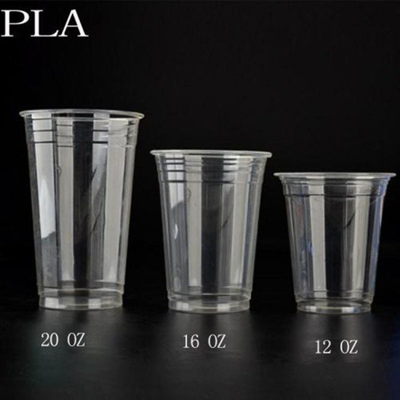 Gobelets jetables en plastique PLA à emporter avec couvercles à logo