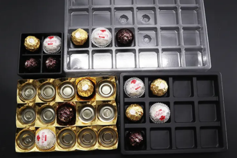 Zlati/prozorni/črni PS pretisni čokoladni pladenj za hrano