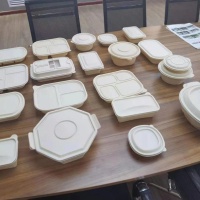 Kotak makan tengah hari boleh terbiodegradasi, kotak makan tengah hari pakai buang hotel, bekas bawa pulang tiga petak.