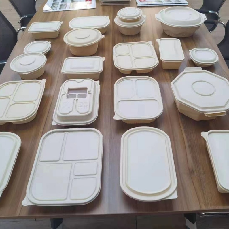 Kotak makan tengah hari boleh terbiodegradasi, kotak makan tengah hari pakai buang hotel, bekas bawa pulang tiga petak.