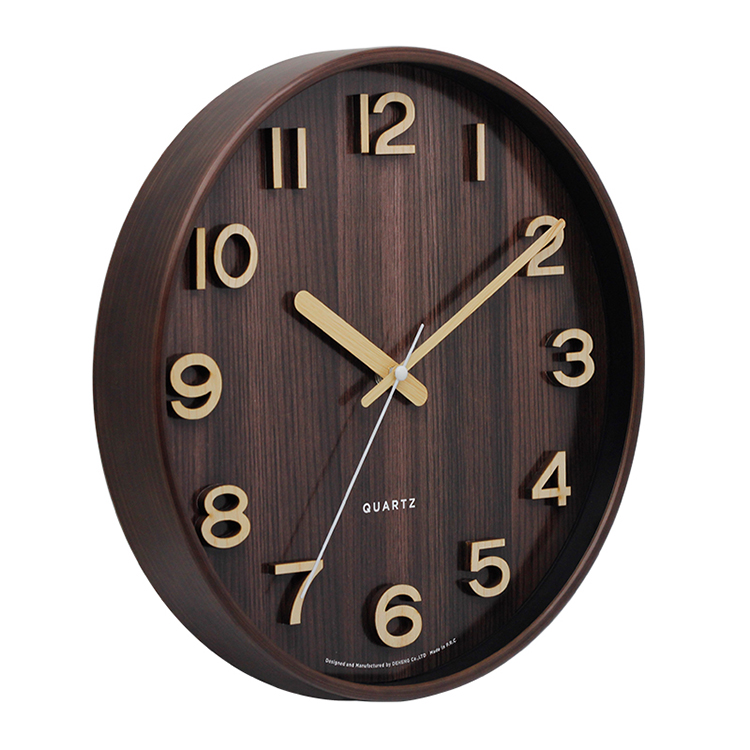 Wooden Effect 3D Numbers Quartz Silent Plastic Wall Clock