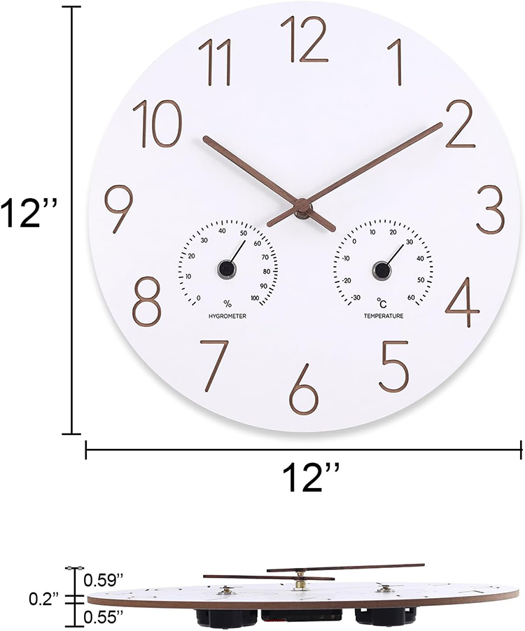 ساعة خشب يمول مستديرة متعددة الوظائف مع درجة الحرارة والرطوبة