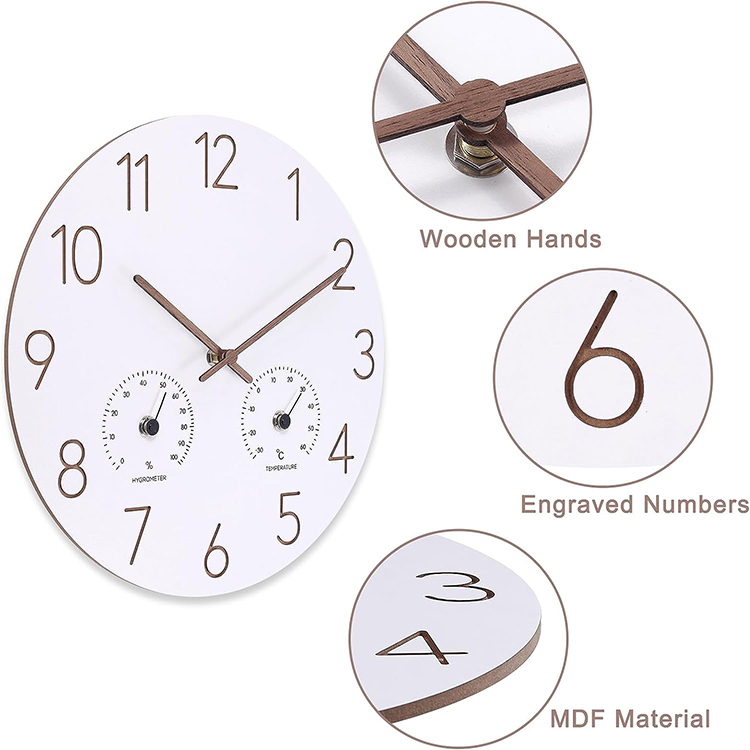 ساعة خشب يمول مستديرة متعددة الوظائف مع درجة الحرارة والرطوبة
