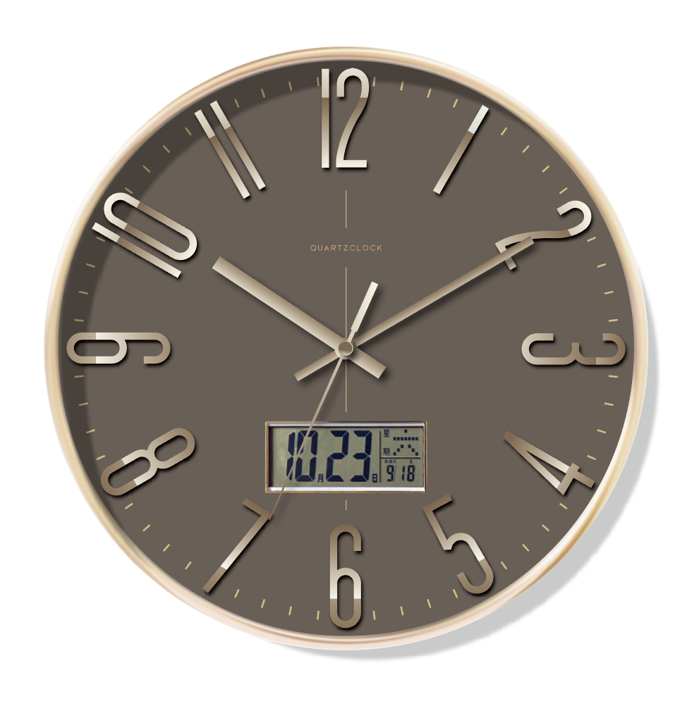 Klassische 3D-geprägte Kalender-LCD-Kunststoff-Wanduhr