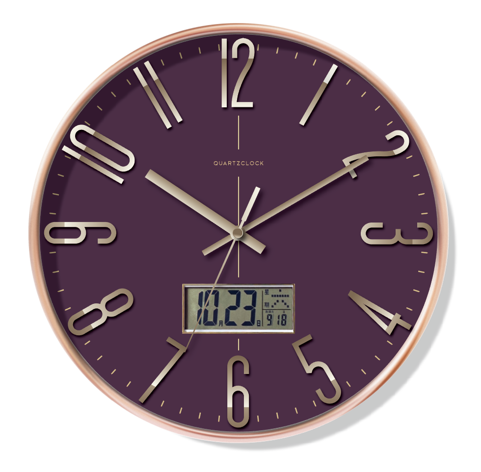 Klassische 3D-geprägte Kalender-LCD-Kunststoff-Wanduhr