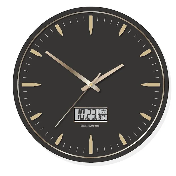 Runde LCD-Wanduhr aus Kunststoff mit 3D-Prägung und Zahlen