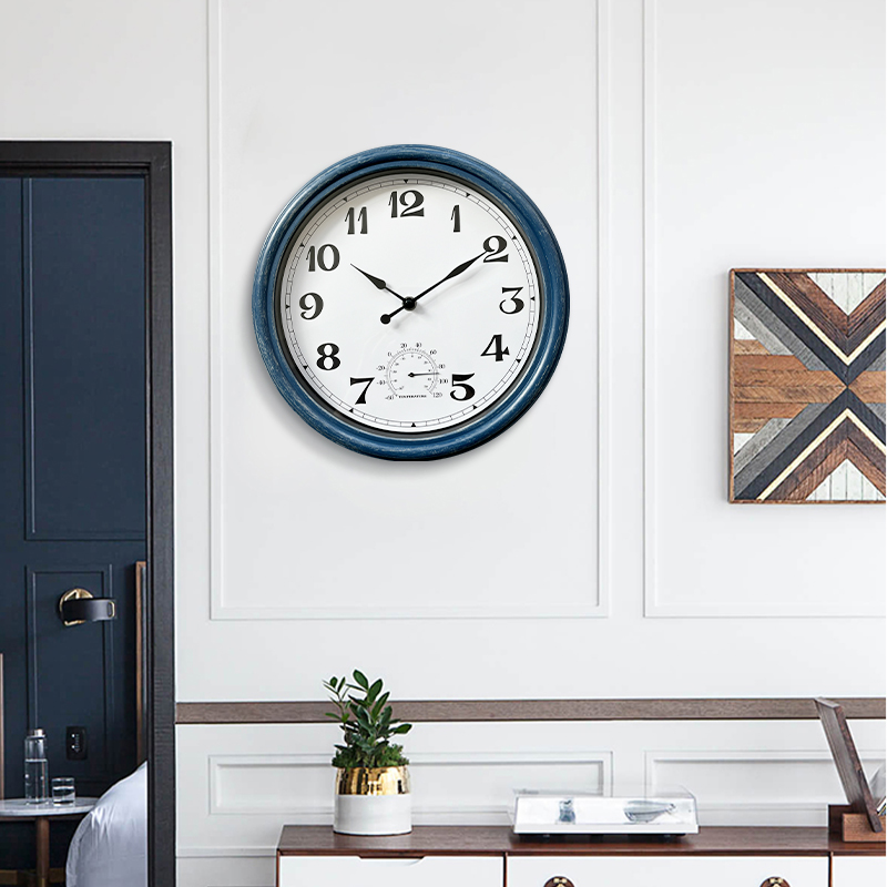 Benutzerdefinierte Retro wasserdichte Wanduhr mit Thermometer