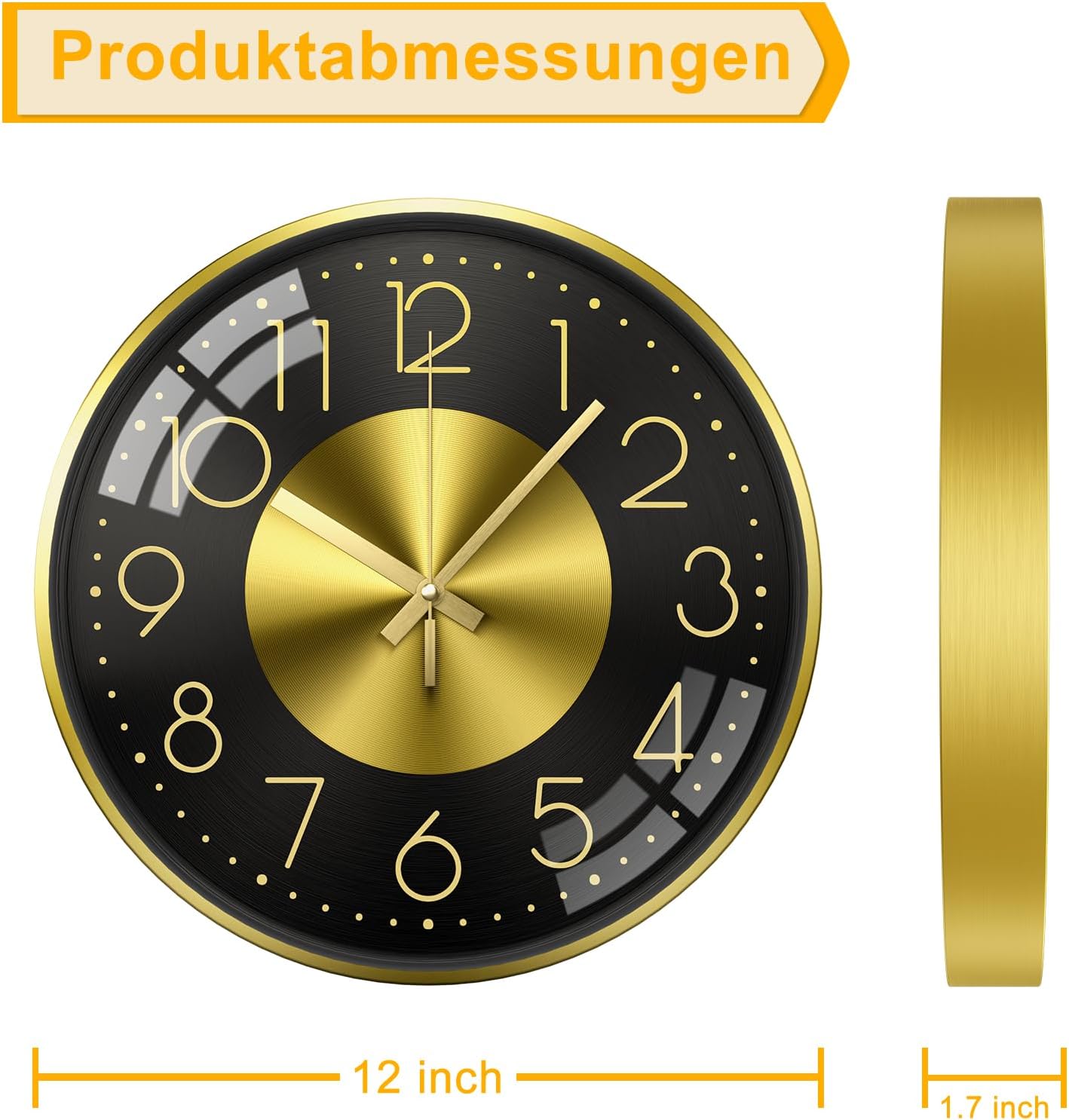 ساعة حائط فاخرة من المعدن والألومنيوم مقاس 12 بوصة