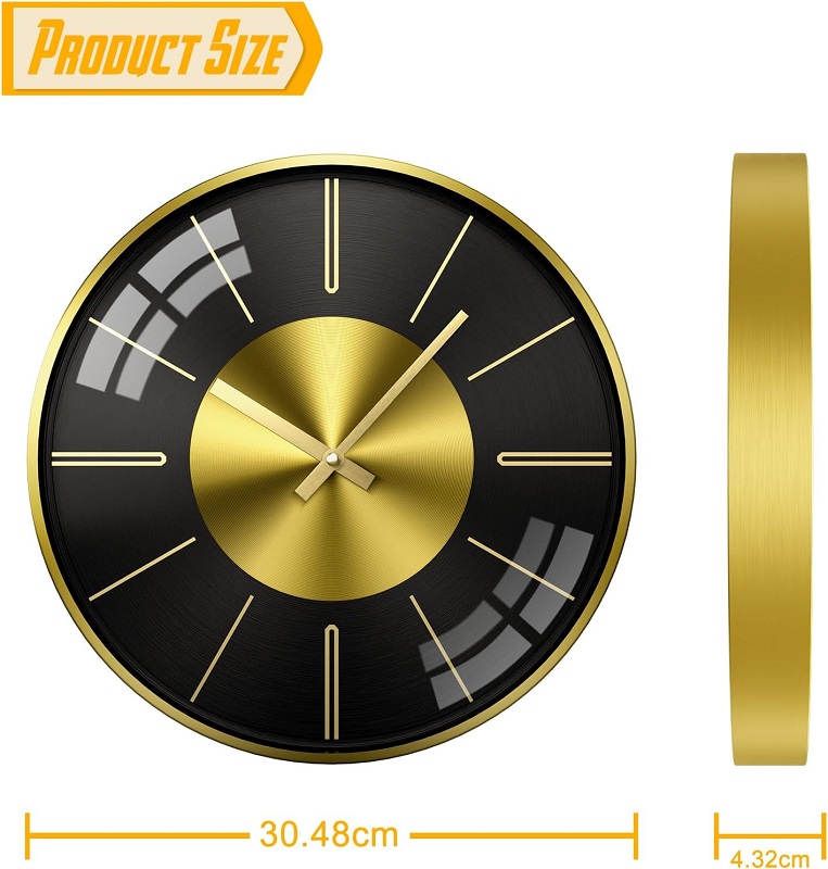ساعات حائط فاخرة مصنوعة من المعدن والألومنيوم مقاس 12 بوصة