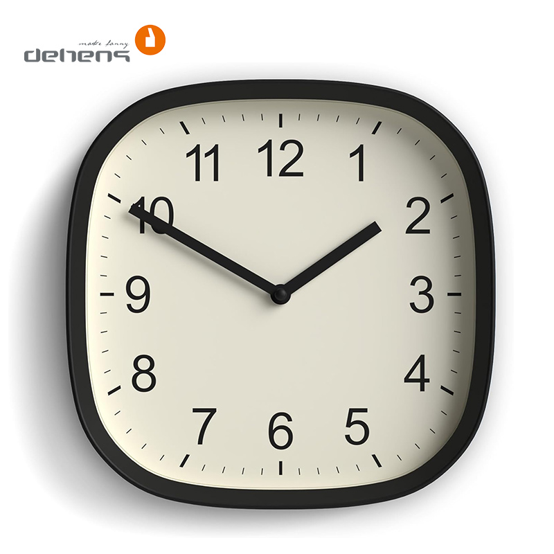 Moderne quadratische Wanduhr aus schwarzem Kunststoff, 12 Zoll