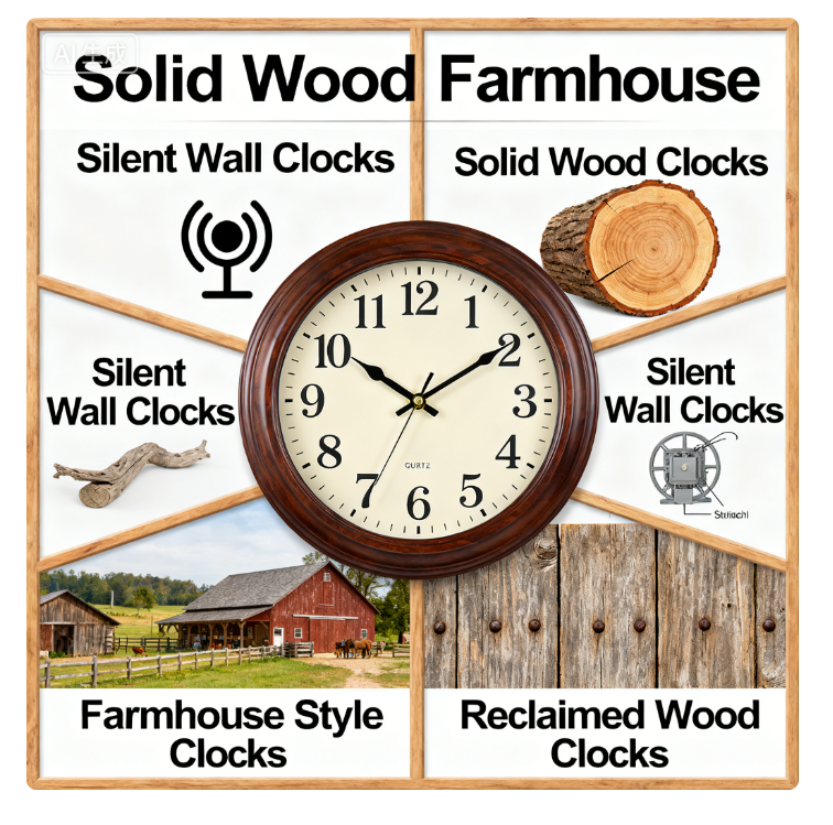 solid wood + silent wall clock