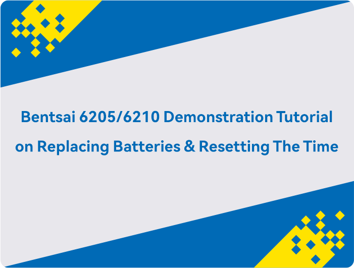 Bentsai 6205/6210 demonstrasjonsveiledning for batteribytte og tilbakestilling av tiden