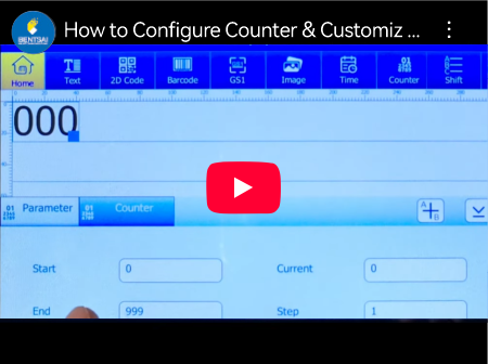 Como configurar o contador e personalizar o radix na sua impressora de codificação industrial em linha Bentsai E62PE64P