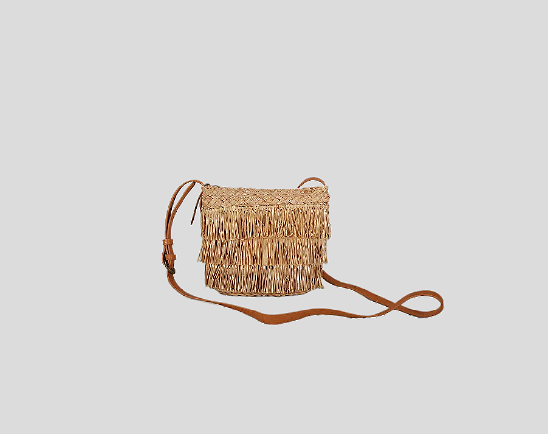 Stitched Raffia Braid Bag With Tassels