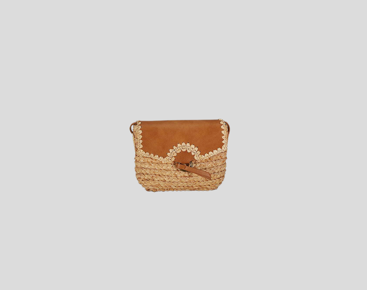 Stitched Raffia Braid Bag With Tassels