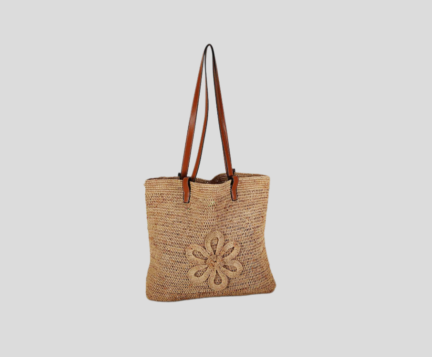 Crochet Dyed-raffia Bag With Flower Embroidery