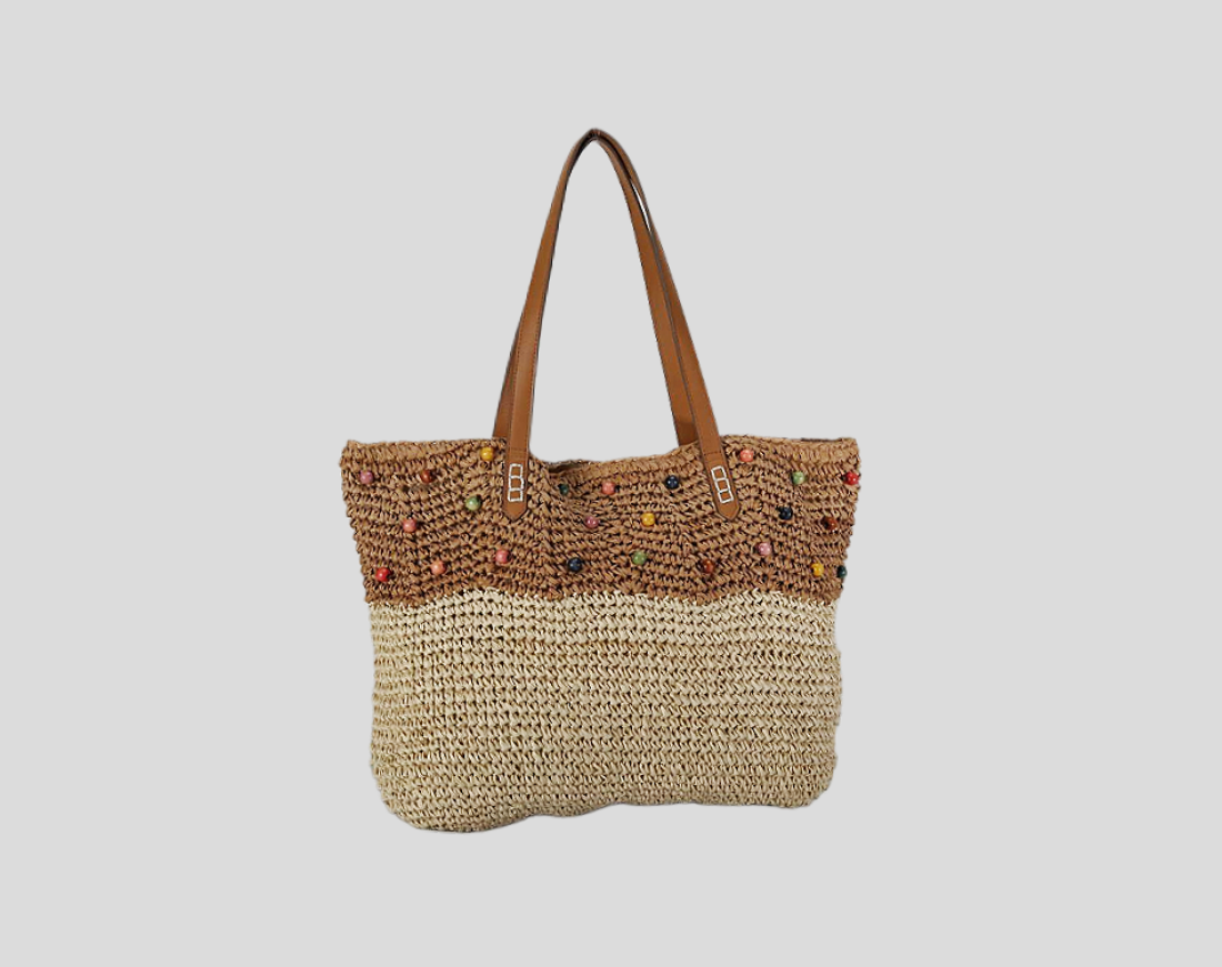 Wavy Crochet Paper Bag With Shells And Beads