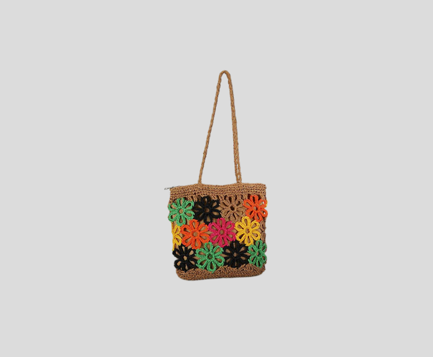 Hollow Crochet Paper Bag With Braided Flower