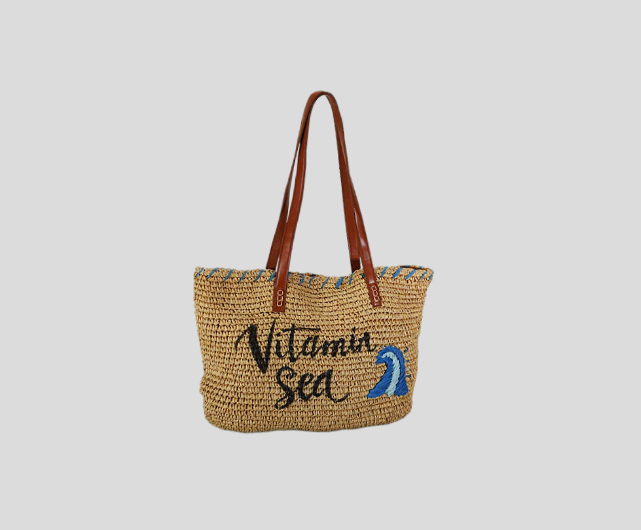 Crochet Beach Bag With Printing And Hand Embroidery